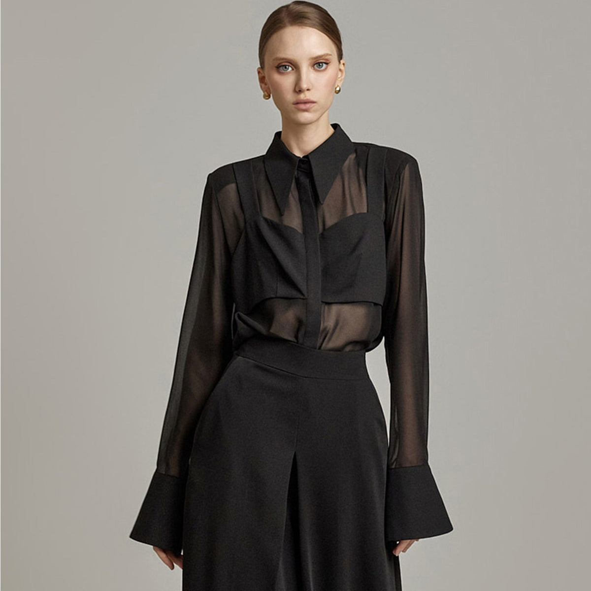 Sheer Layered Design Shirt