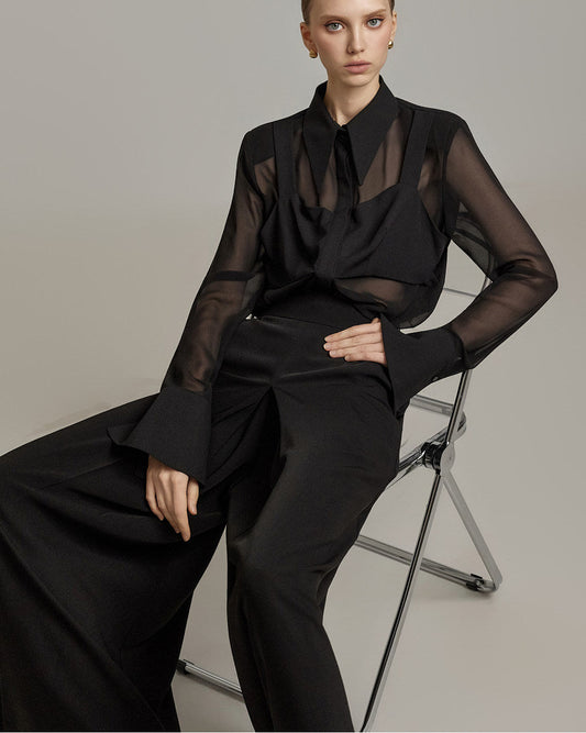 Sheer Layered Design Shirt