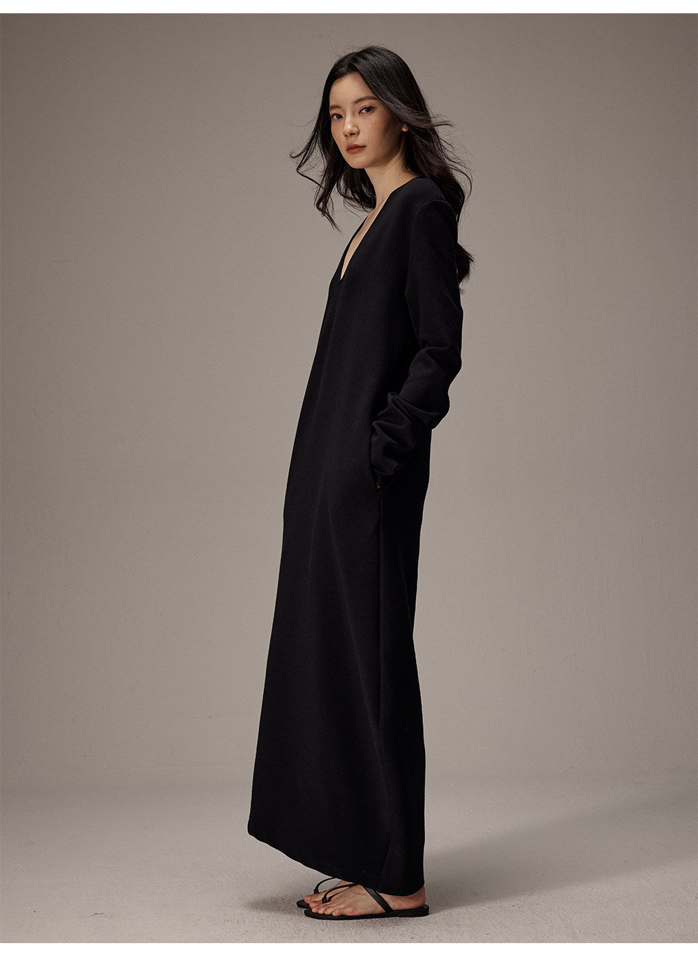 Deep U Neck Long Knit Dress