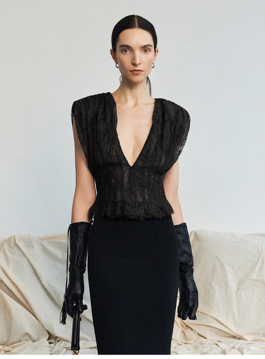 Double Lace V-Neck Top