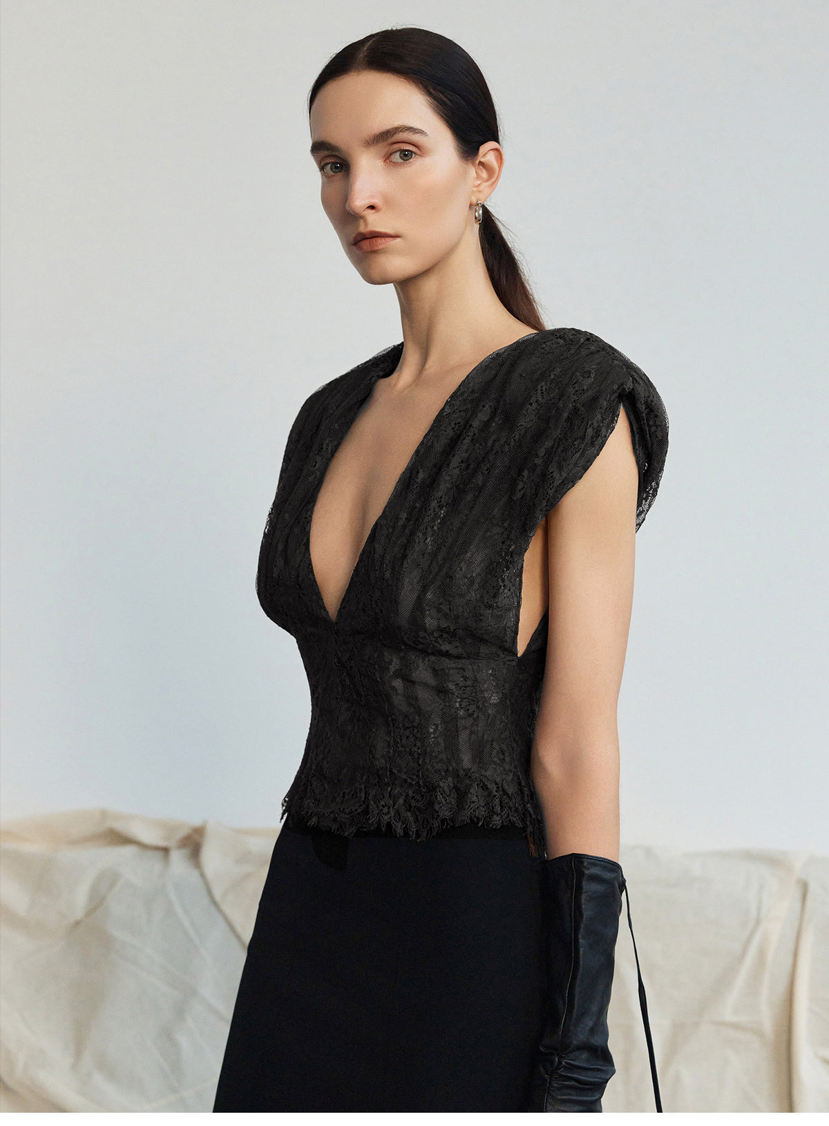 Double Lace V-Neck Top