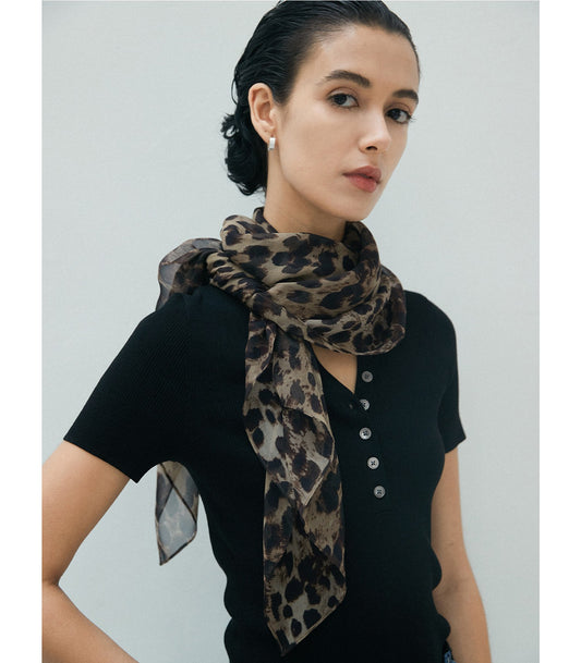 Leopard Silk Long Scarf