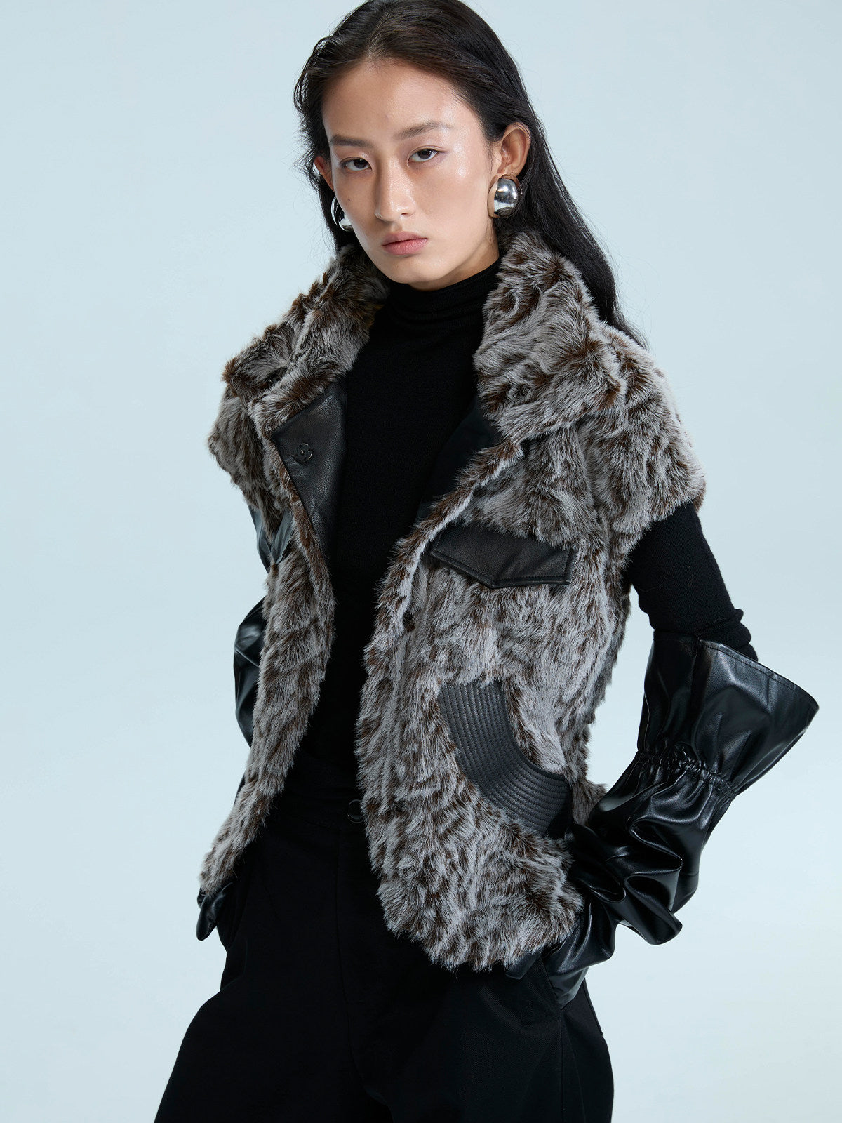 Asymmetric Fur Panel Vest